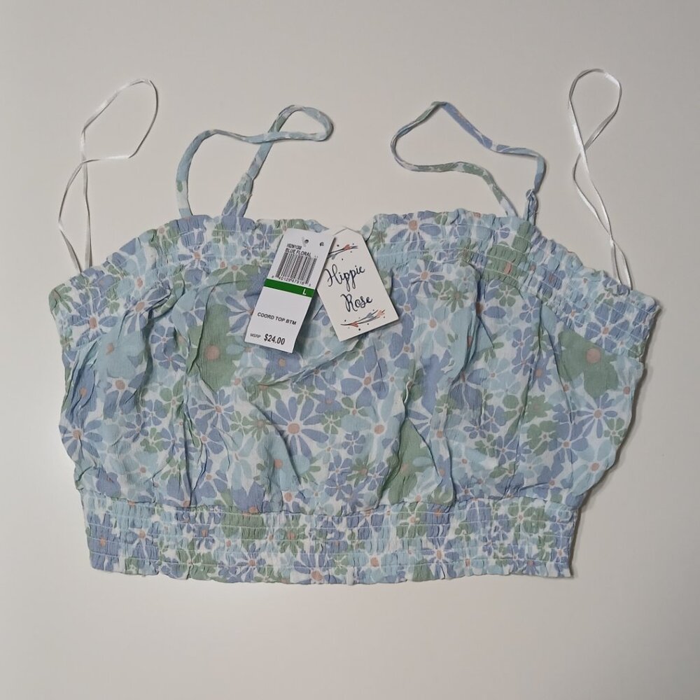 Women's Juniors HIPPIE ROSE Blue Floral Motif Woven Halter Cami Size- Large/NWT